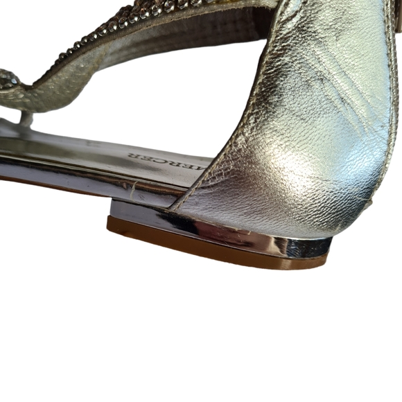JO MERCER Size 6 Women's Silver Diamontes Leather Strappy Sandals Flats - Picture 7 of 16